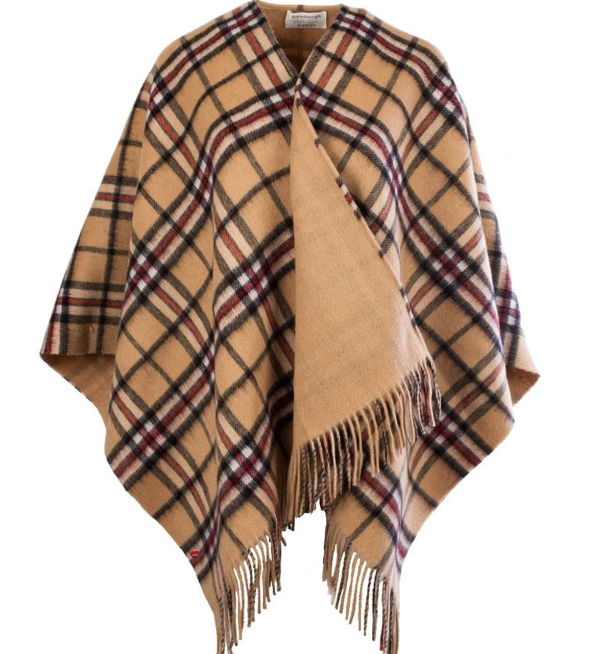 Lambswool Double Faced Mini Cape In Thomson Camel Tartan Design 114cm Wide