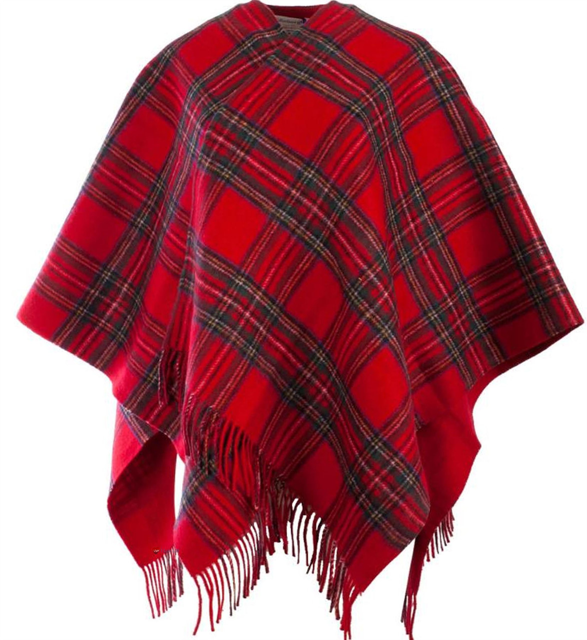 Lambswool Double Faced Mini Cape In Stewart Royal-Red Tartan Design 114cm Wide