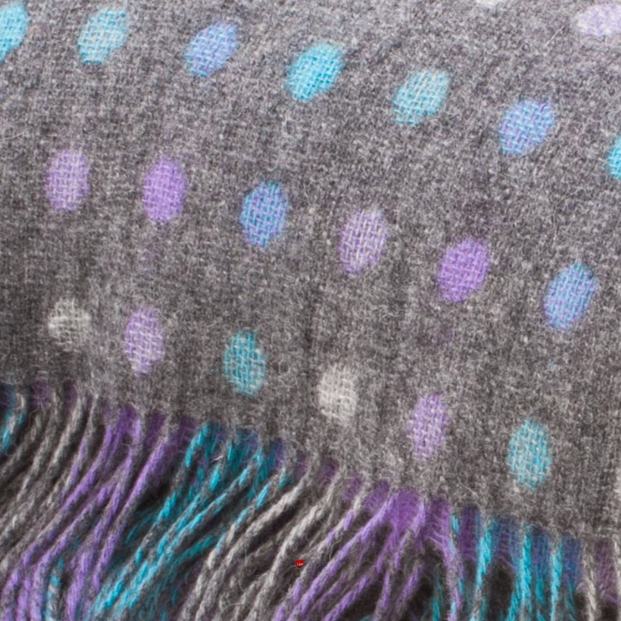 Lambswool Blanket In Grey Pastel Multi Spot Check Design 145cm Wide