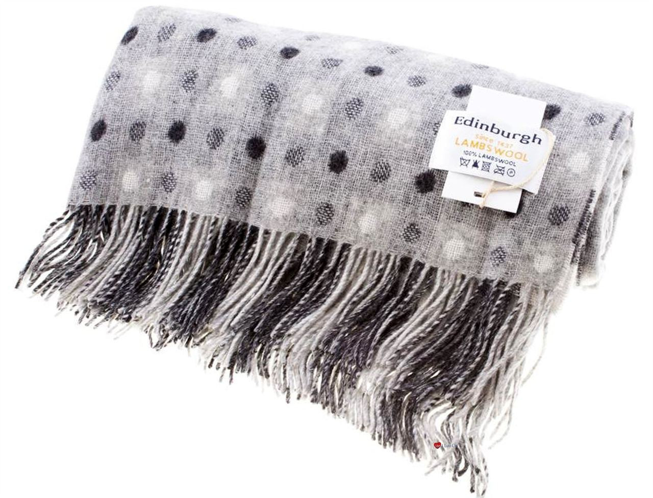 Lambswool Blanket In Light Grey Multi Spot Check Design 145cm Wide