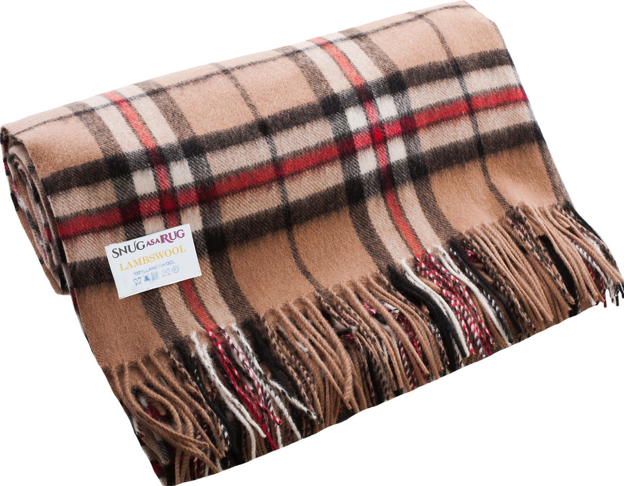 100% Lambswool Throw Blanket Wool Rug in Thomson Camel Tartan Travel Blanket Outdoor Blanket Throw
