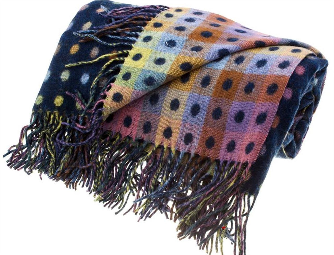 Lambswool Blanket In Denim Multi Spot Design 145cm Wide