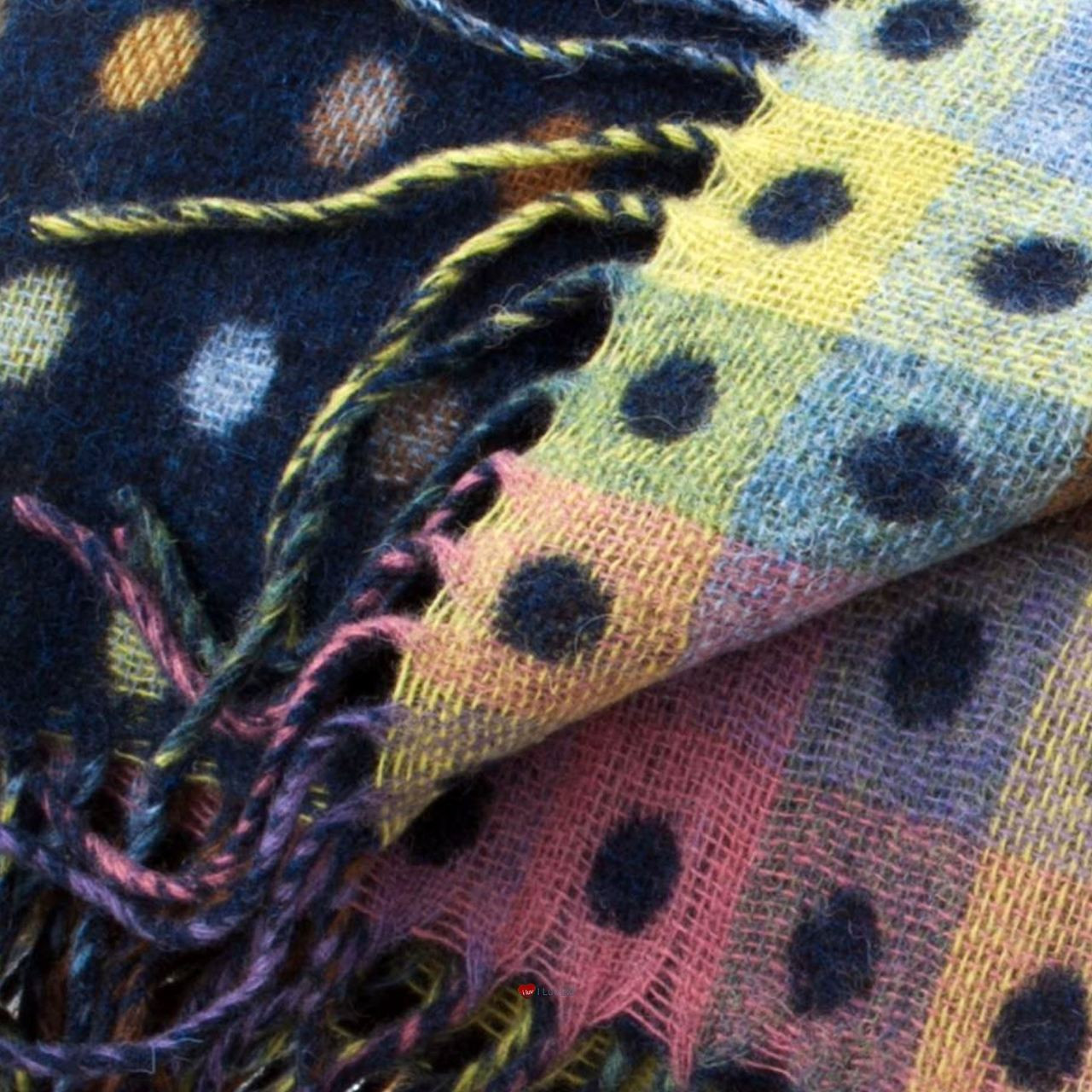 Lambswool Blanket In Denim Multi Spot Design 145cm Wide
