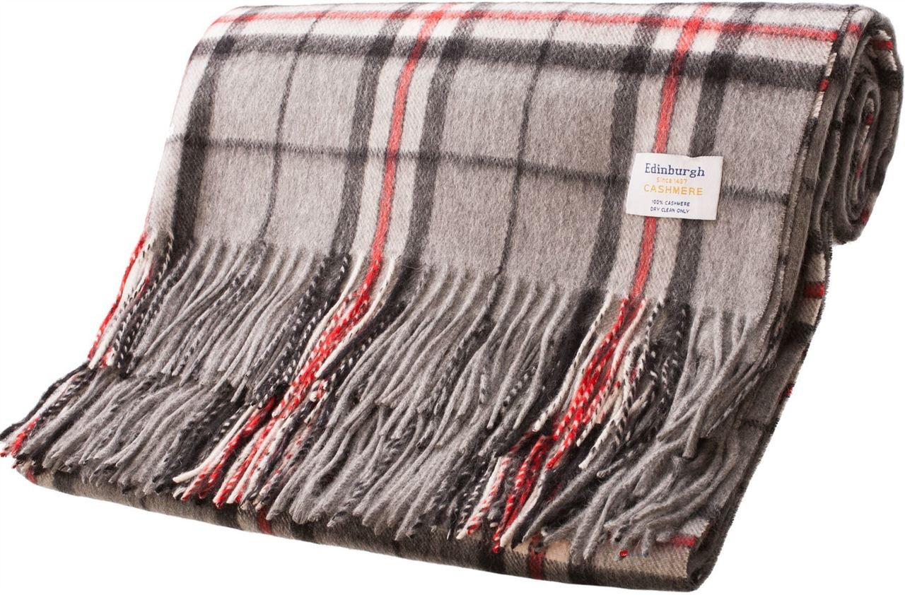 Luxury 100% Cashmere Capra hircus laniger Goat Blanket Throw in Thomson Grey Tartan