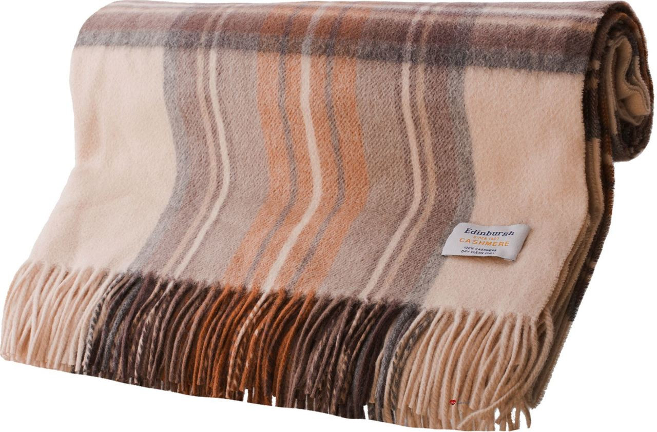 Luxury 100% Cashmere Capra hircus laniger Goat Blanket Throw in Stewart Natural Dress Tartan