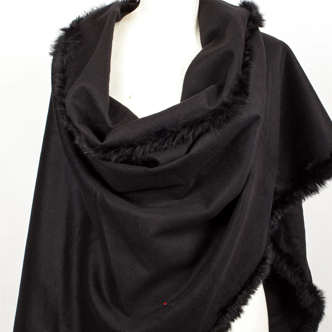 Womens 100% Lambswool Stole with Rabbit Faux Fur Black Gift from Scotland