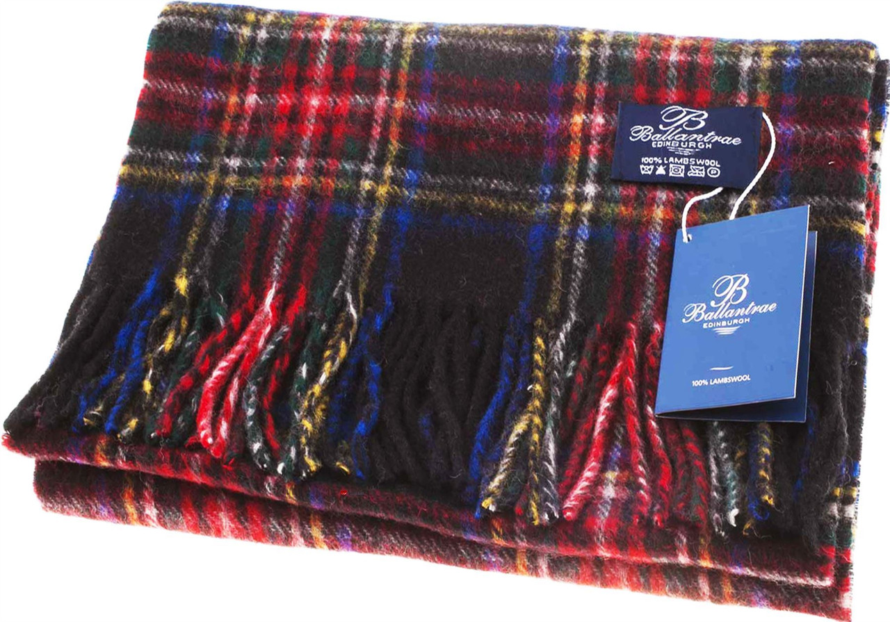 100% Lambswool Scarf Stewart Black Scottish Gift Winter Scotland