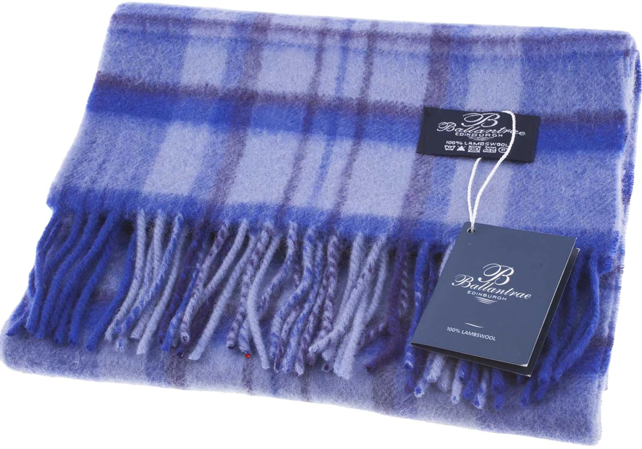 100% Lambswool Scarf Sky Blue Check Scottish Gift Winter Scotland