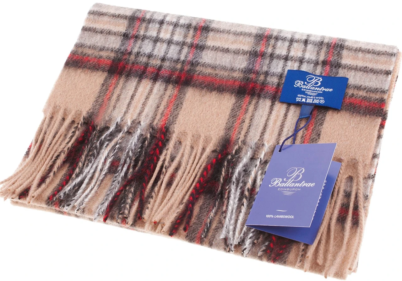 100% Lambswool Scarf Stewart Camel Scottish Gift Winter Scotland