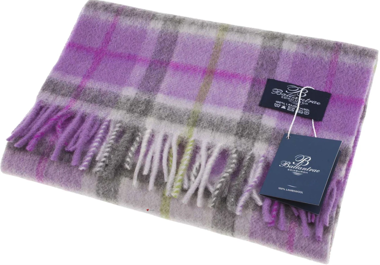 100% Lambswool Scarf Light Purple Check Scottish Gift Winter Scotland
