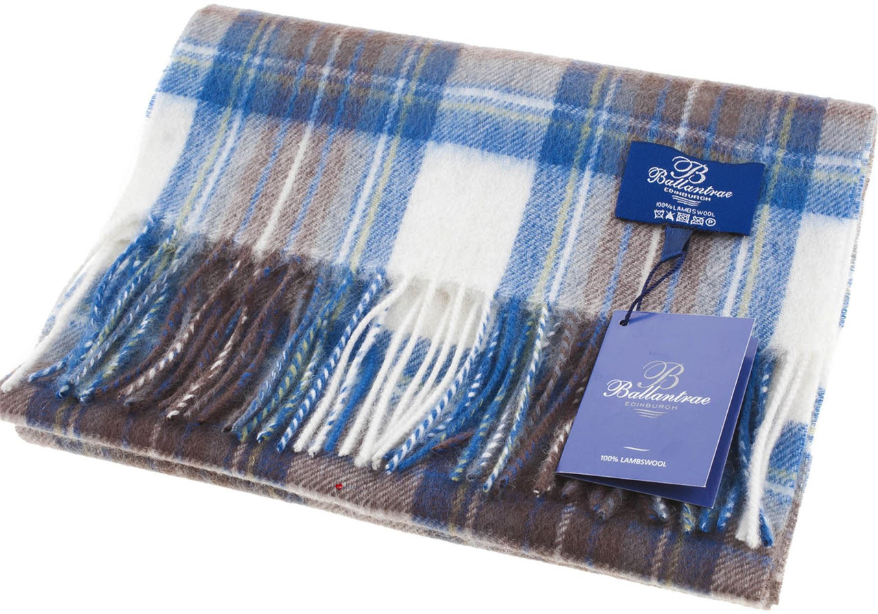 100% Lambswool Scarf Stewart Muted Blue Scottish Gift Winter Scotland