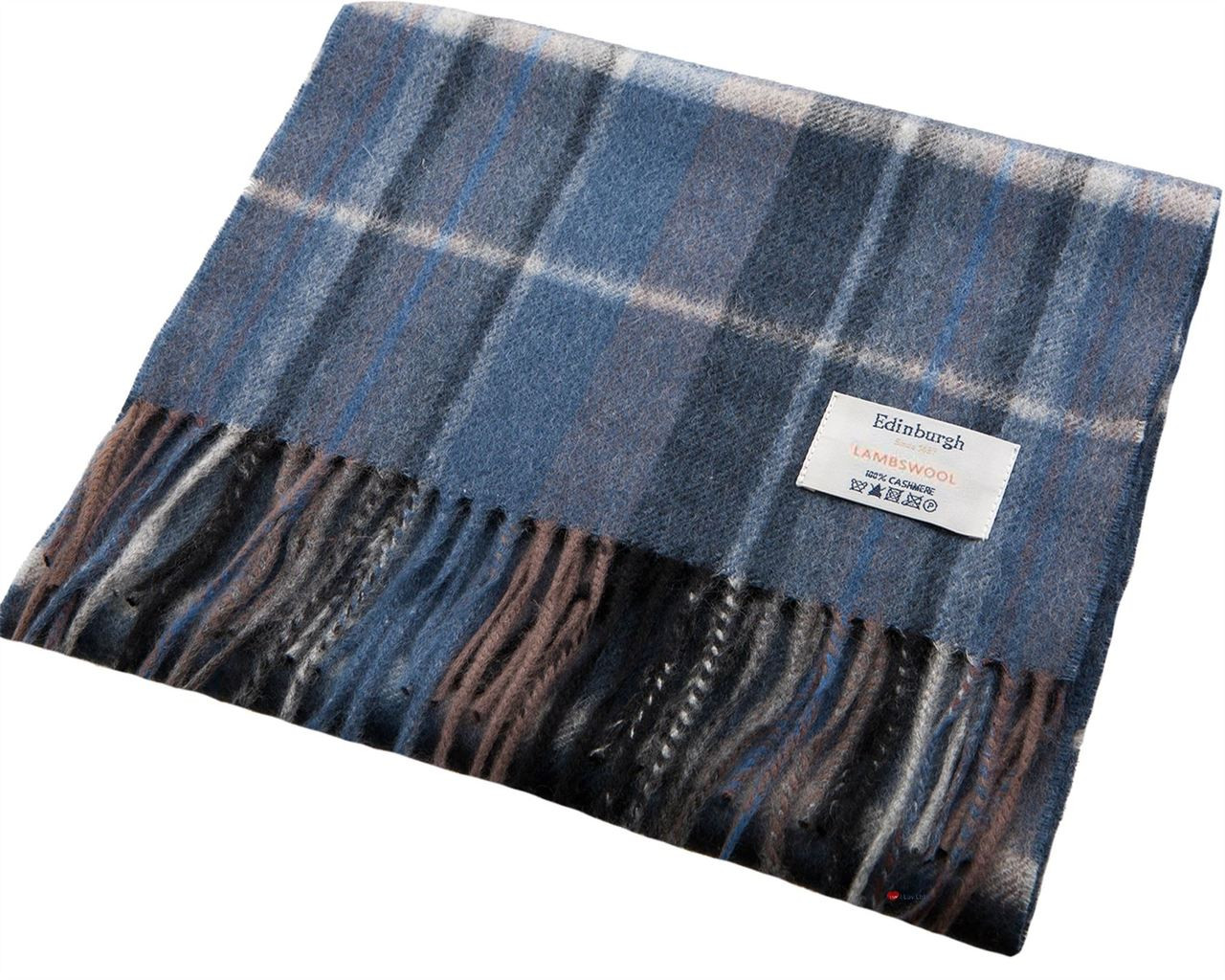 Unisex Lambswool Scarf in Blue Brown Tartan Design 2 30cm Wide