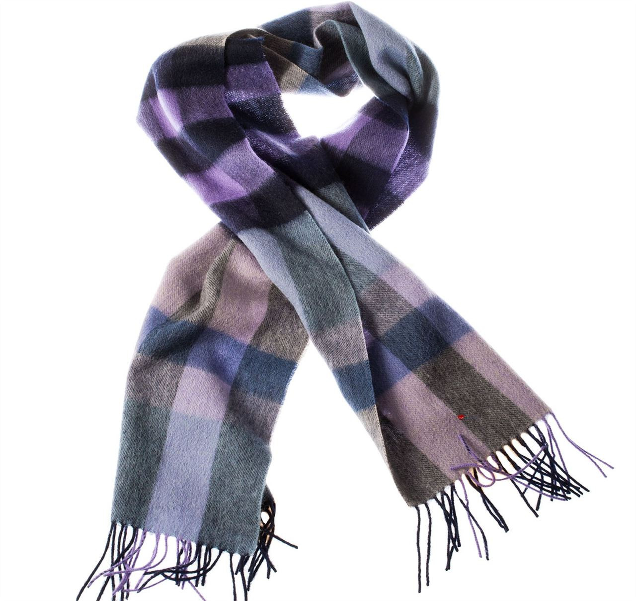 Unisex Lambswool Scarf In Navy Violet Maxi Check Design 30cm Wide