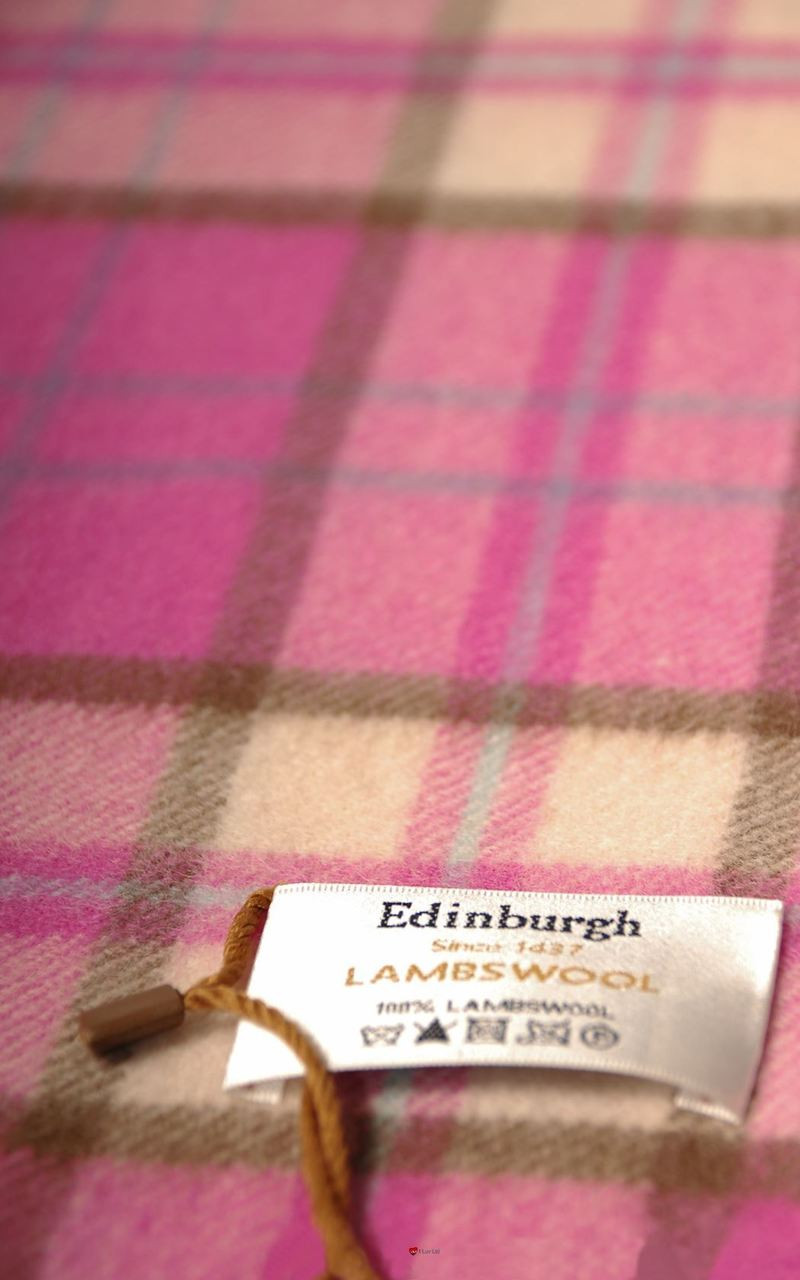 Scarf 100% Lambswool Edinburgh Brand 1436 in Pink Cream and Brown Check