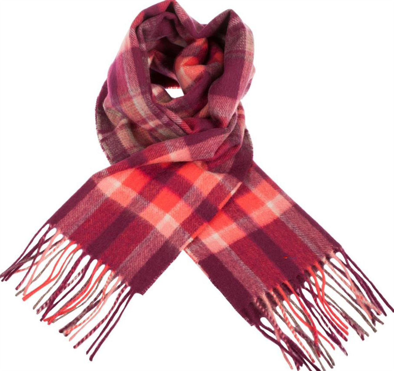 Unisex Lambswool Scarf In Henold Dark Red Coral Tartan Design 30cm Wide
