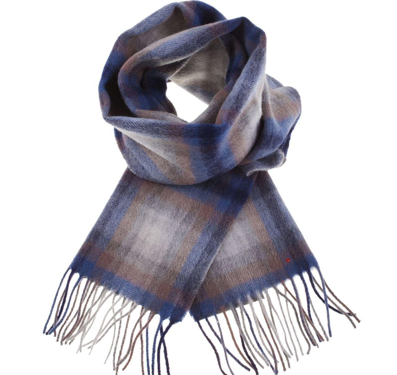 Unisex Lambswool Scarf In Grey Navy Double Check Design 30cm Wide