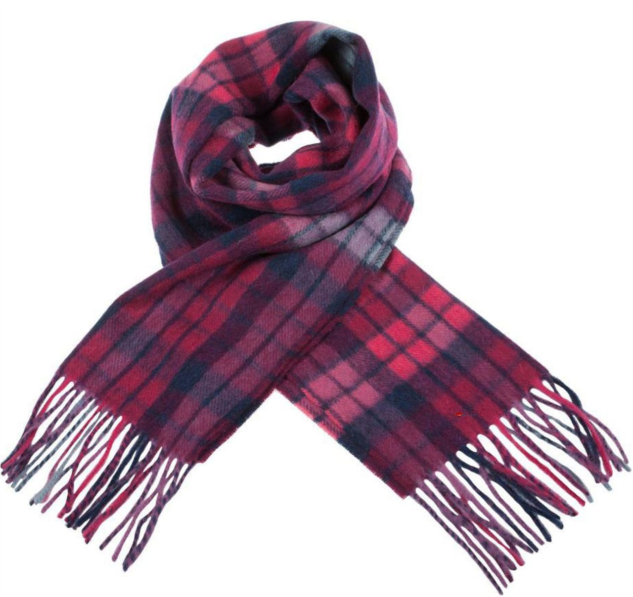 Unisex Lambswool Scarf In Duple Check Mulberry Pink Design 30cm Wide