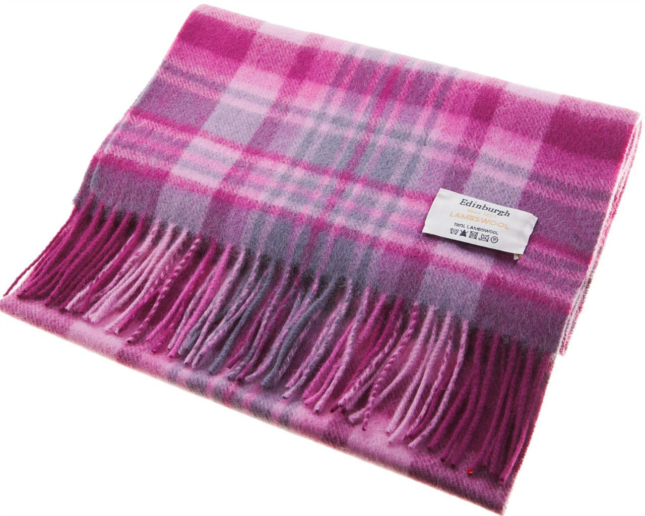 Unisex Lambswool Scarf In Pink Grey Check Design 30cm Wide