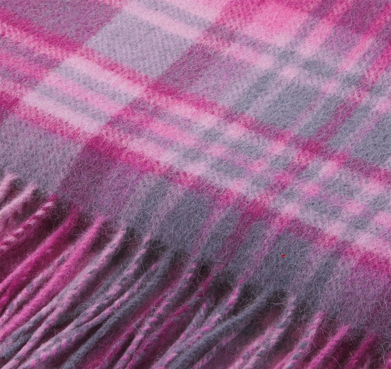 Unisex Lambswool Scarf In Pink Grey Check Design 30cm Wide