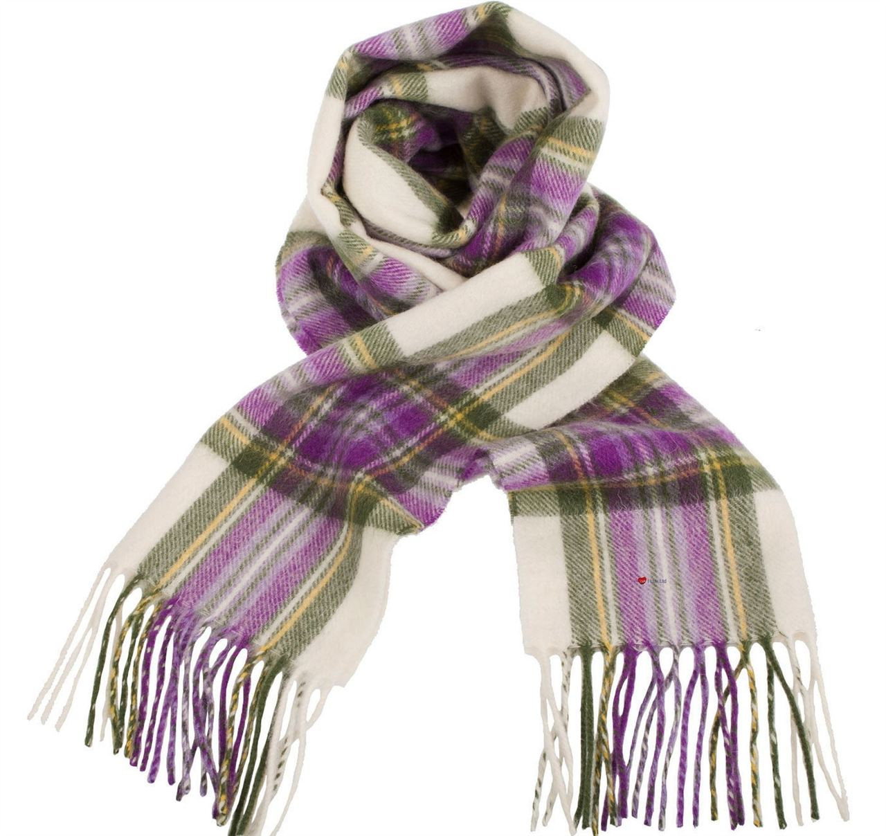 Unisex Lambswool Scarf In Purple Stewart Optical Chive Tartan Design 30cm Wide