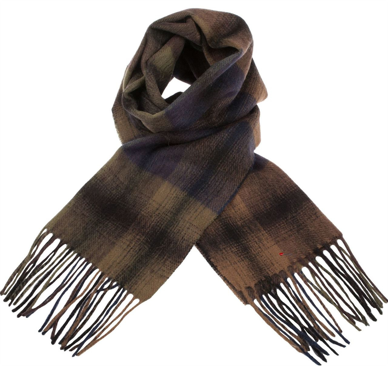 Unisex Lambswool Scarf In Graded Block Check Sandstone Navy Design 30cm Wide