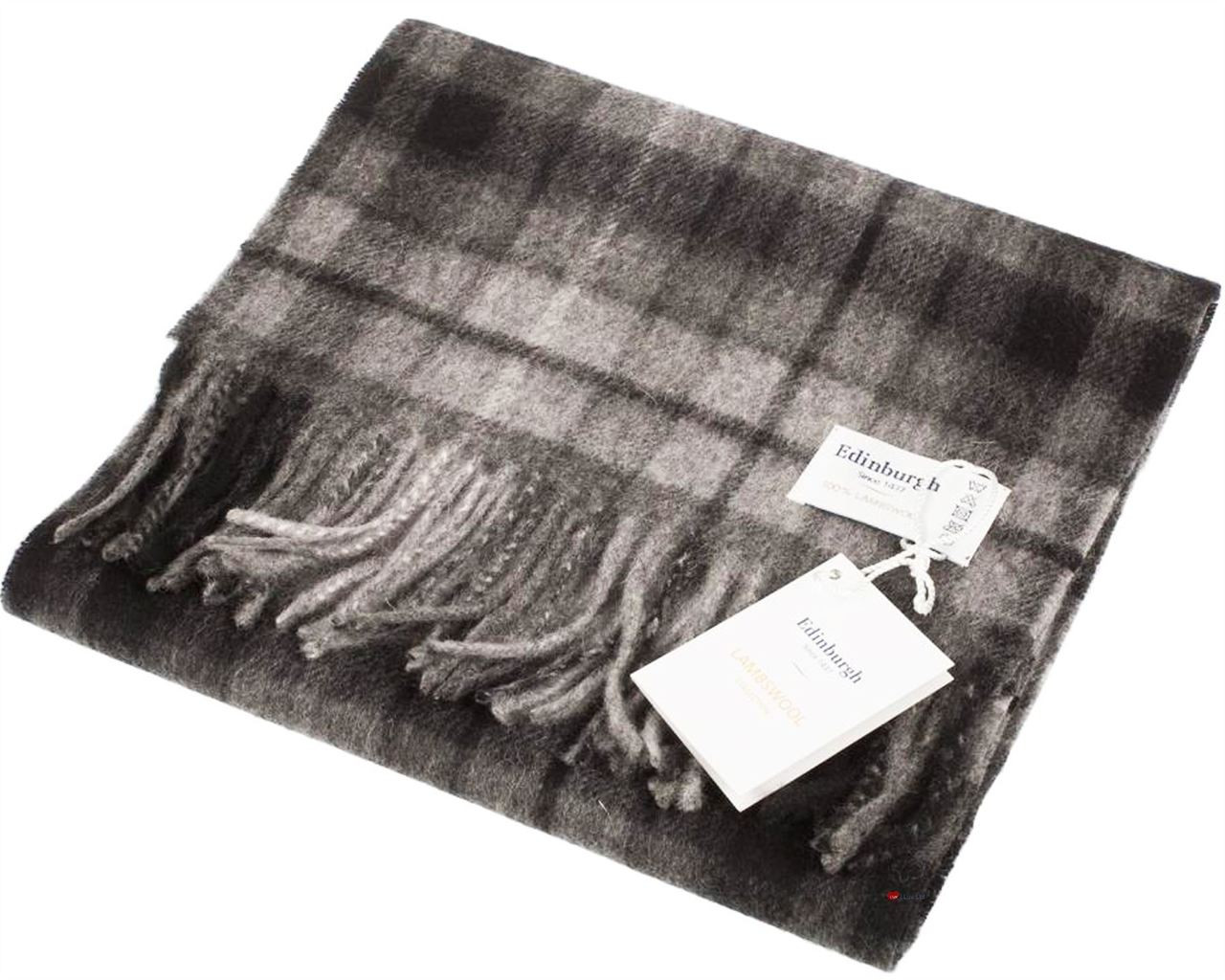 Unisex Lambswool Scarf In Monochrome Buchanan Tartan Design 30cm Wide