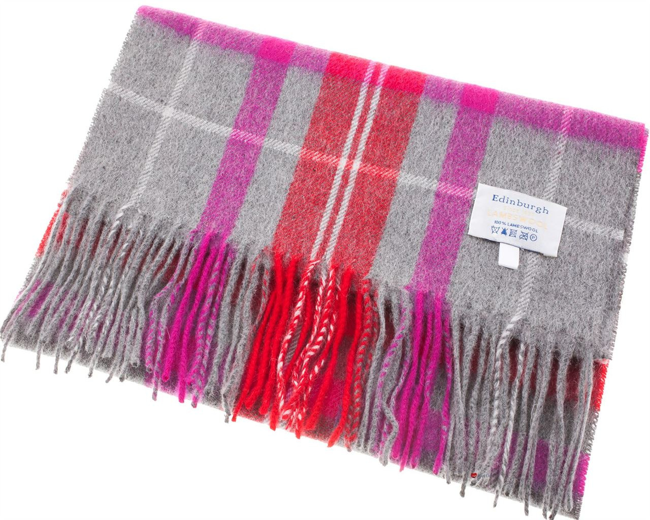 Unisex Lambswool Scarf In Tweed Red Grey Tartan Design 30cm Wide