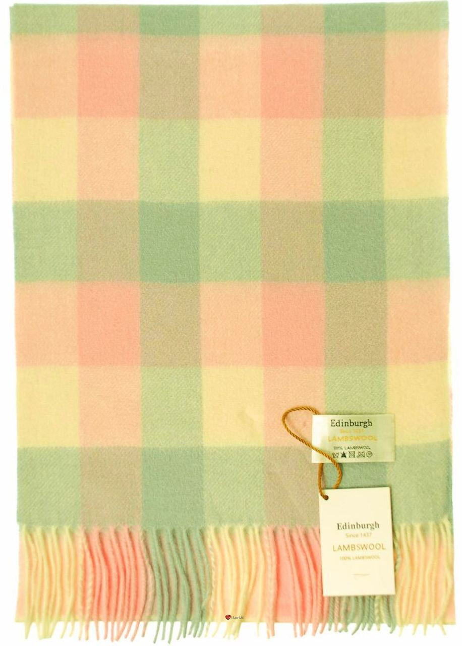 Scarf 100% Lambswool Edinburgh Brand 1436 in Light Pink and Light Blue Check