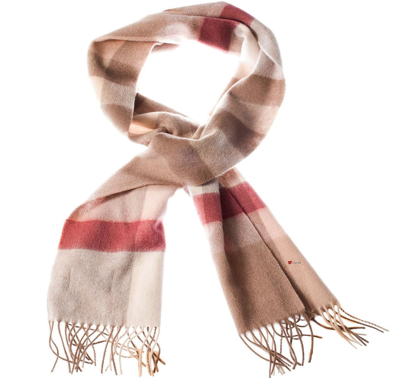 Unisex Lambswool Scarf In Taupe Pink Maxi Check Design 30cm Wide