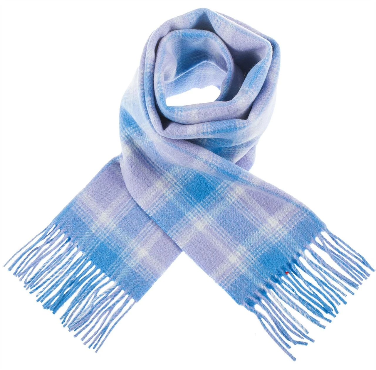 Unisex Lambswool Scarf In Borwick Lilac Blue Tartan Design 30cm Wide