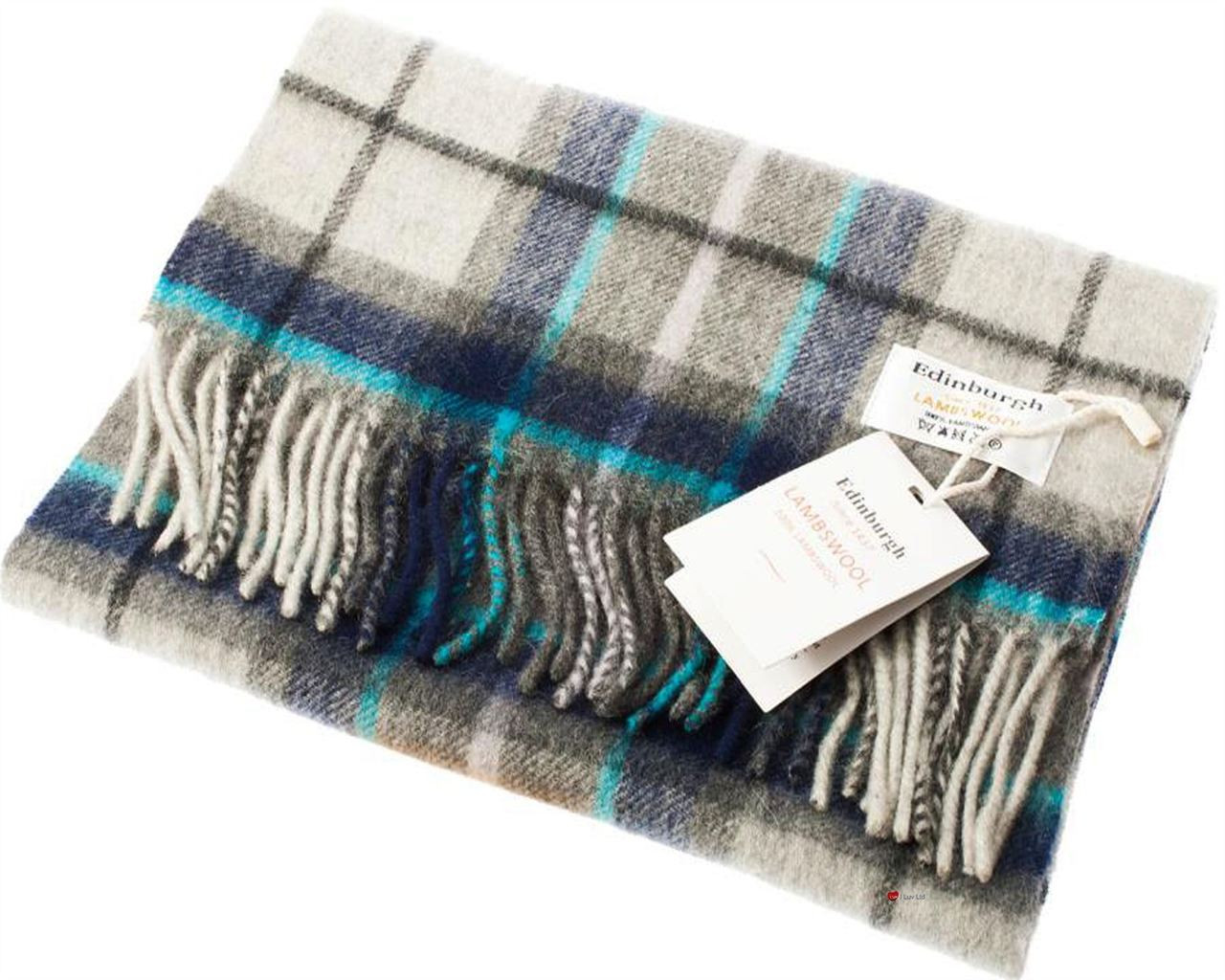 Unisex Lambswool Scarf In Tweed Tartan Dover-Grey Tartan Design 30cm Wide