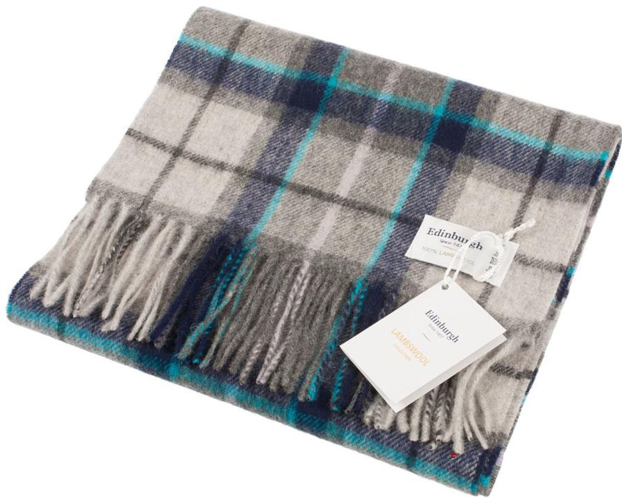 Unisex Lambswool Scarf In Dover Grey Tweed Tartan Design 30cm Wide