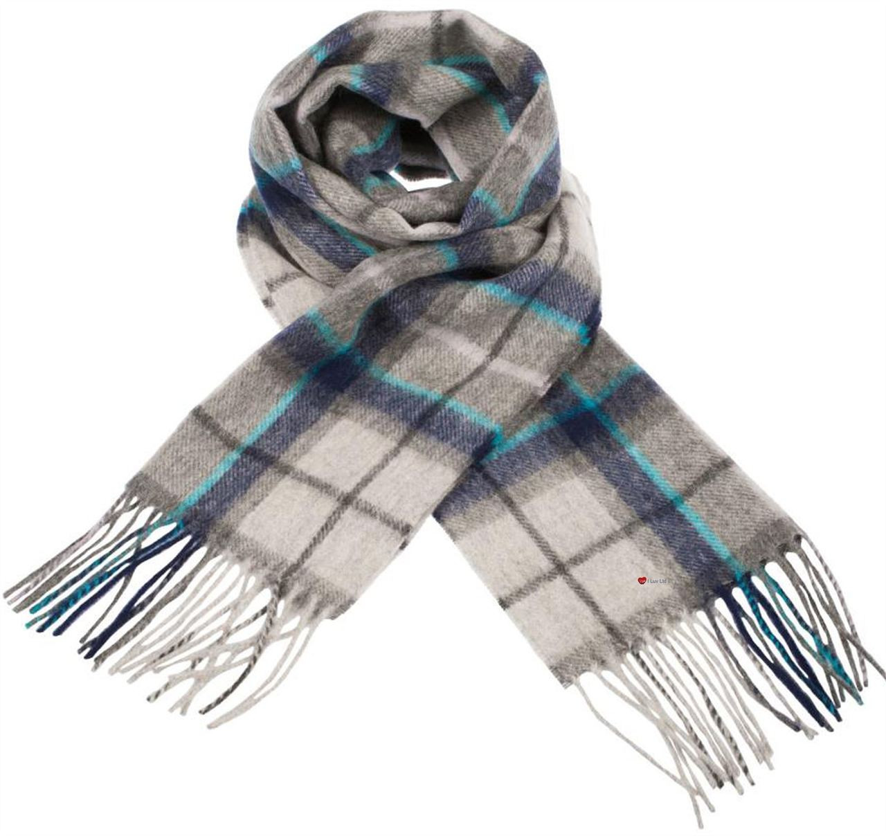 Unisex Lambswool Scarf In Dover Grey Tweed Tartan Design 30cm Wide