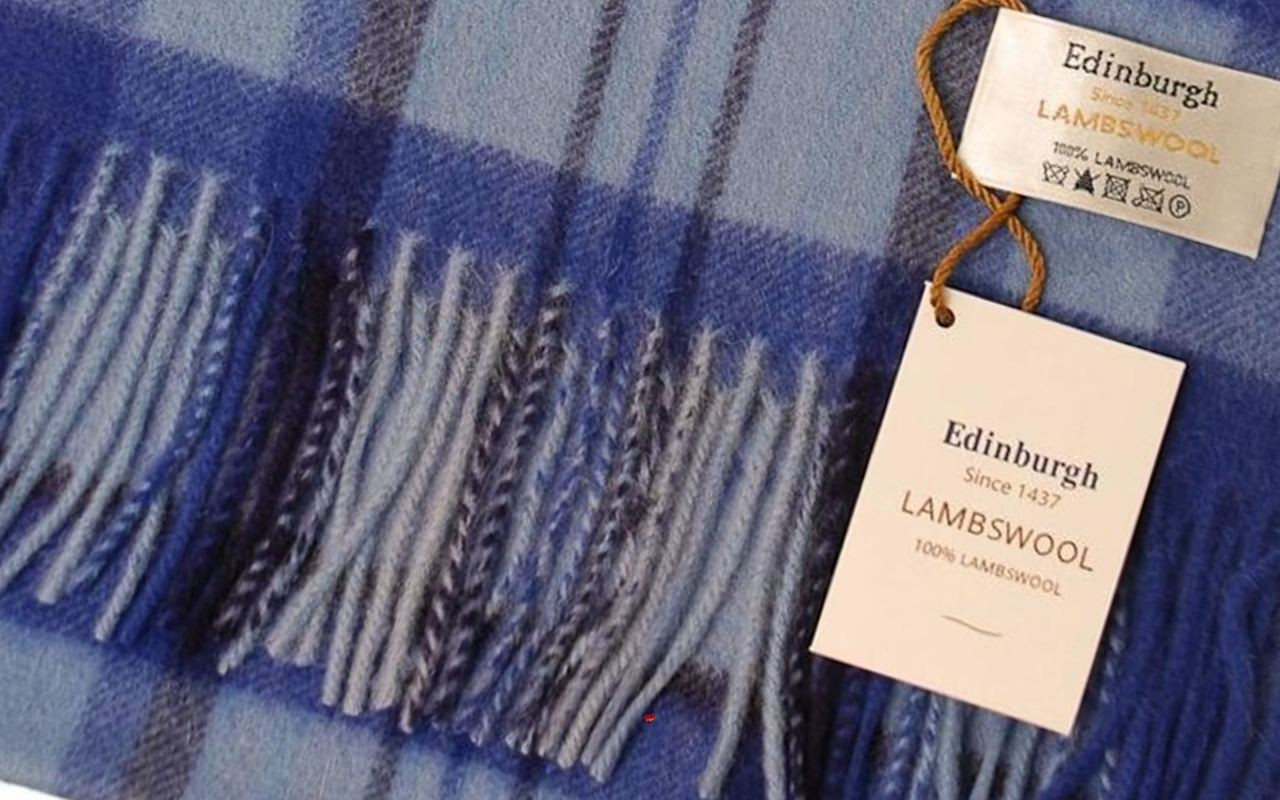Scarf 100% Lambswool Edinburgh Brand 1436 in Sky Blue Check