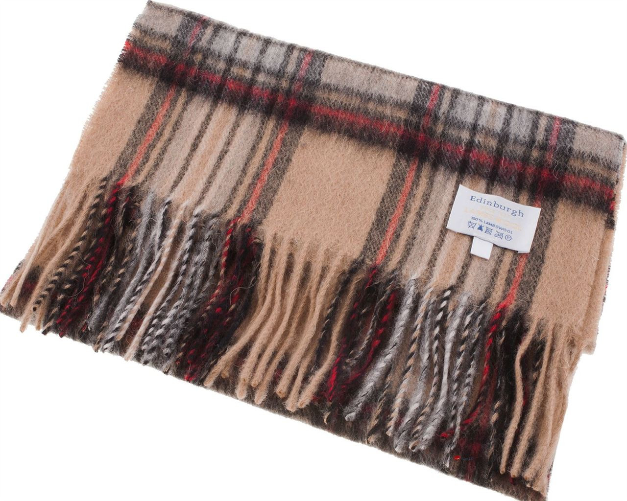 Unisex Lambswool Scarf In Stewart Camel Tartan Design 30cm Wide
