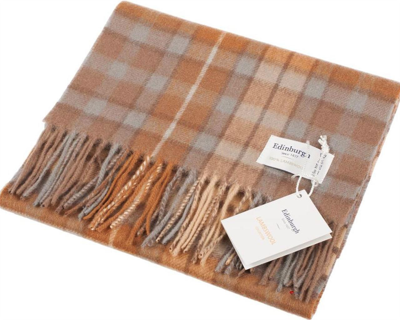 Unisex Lambswool Scarf In Buchanan Natural Tartan Design 30cm Wide