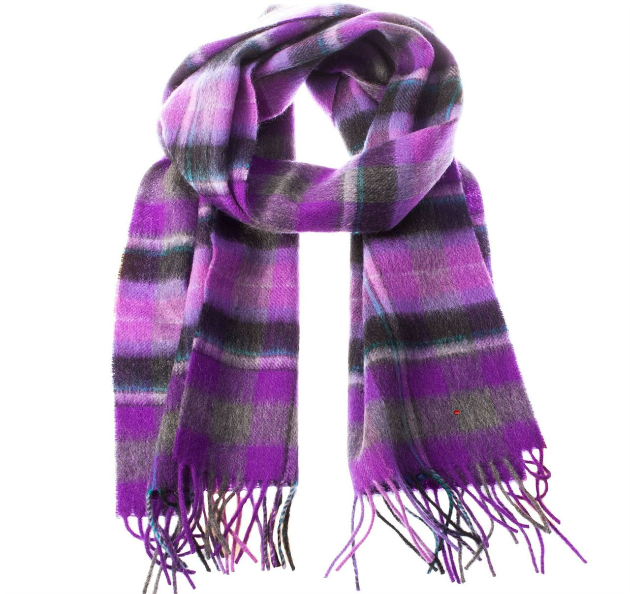 Unisex Lambswool Scarf In Bruce Purple Grey Tartan Design 30cm Wide