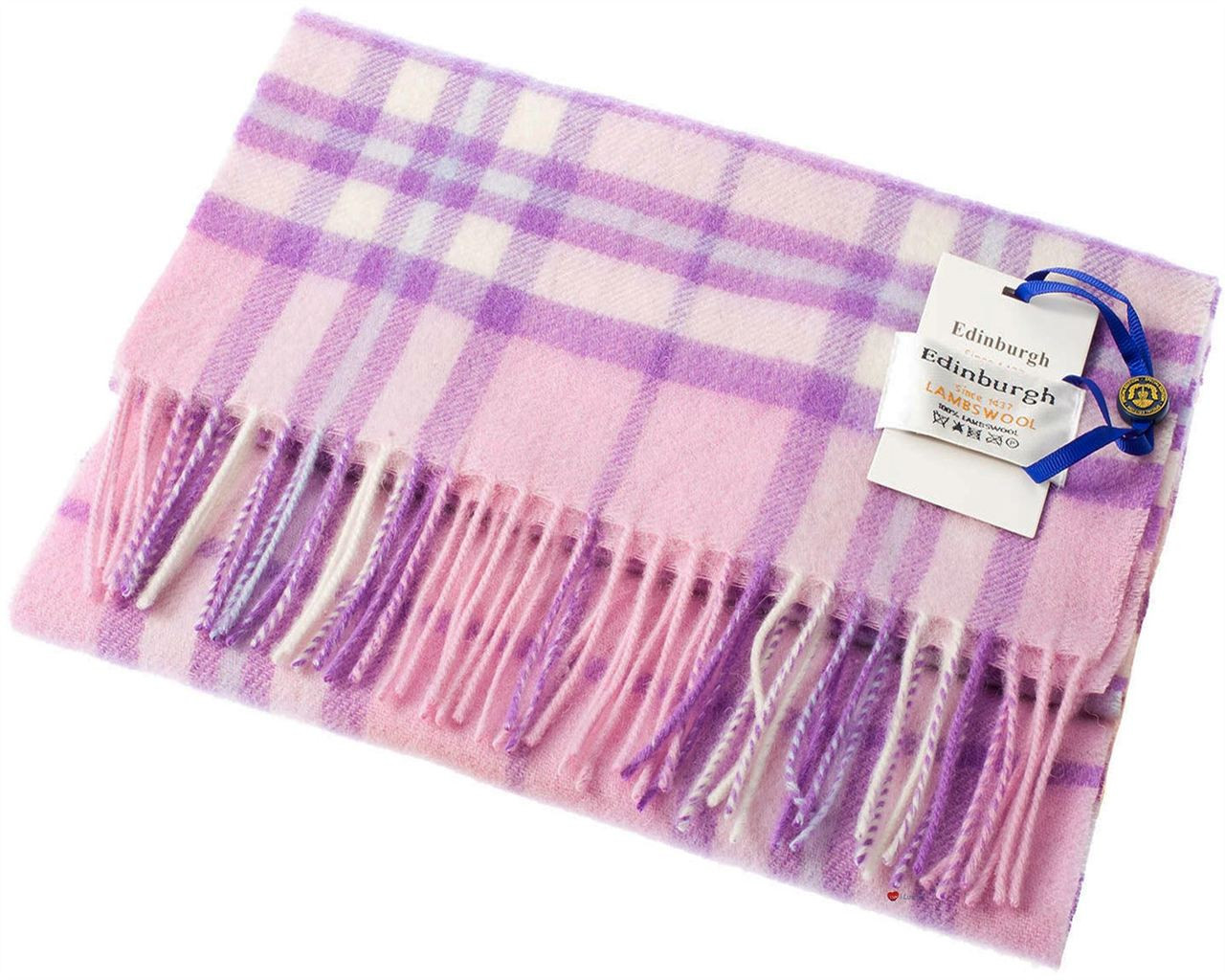 Unisex Lambswool Scarf In Pink Elgin Check Design 30cm Wide