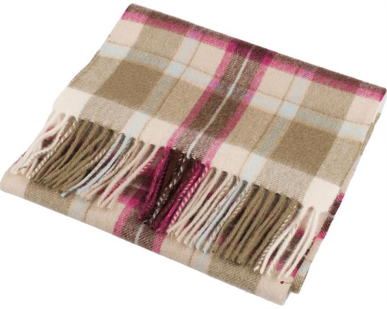 Unisex Lambswool Scarf In Vivienne Green Tartan Design 30cm Wide