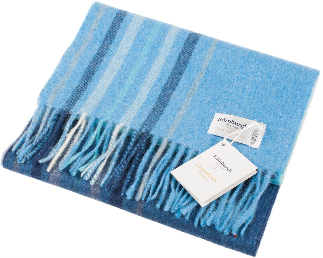 Unisex Lambswool Scarf in Barcode Check Aqua Blue Design 30cm Wide