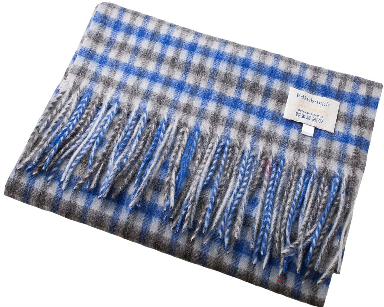 Unisex Lambswool Scarf in Aqua Blue Tartan Design 30cm Wide