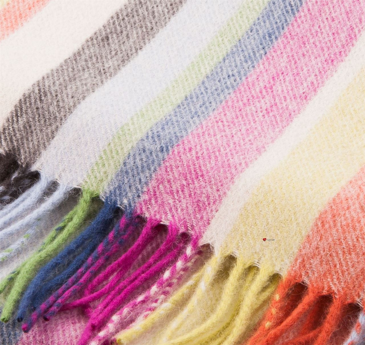 Unisex Lambswool Scarf In Multicolour Stripes Tartan Design 30cm Wide