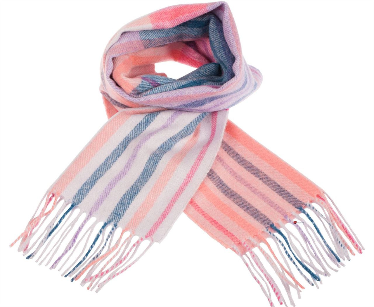 Unisex Lambswool Scarf In Barcode Check Coral Magenta Design 30cm Wide