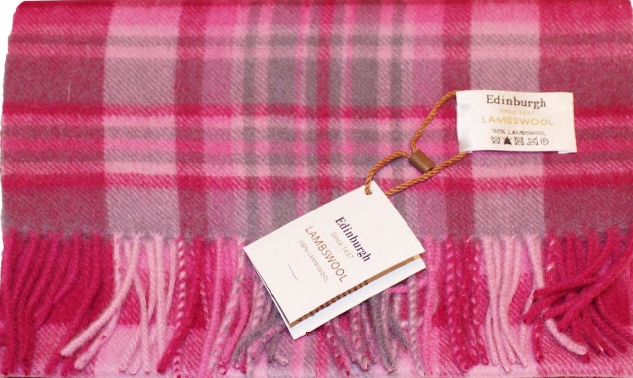 Scarf 100% Lambswool Edinburgh Brand 1436 in Pink and Grey Check