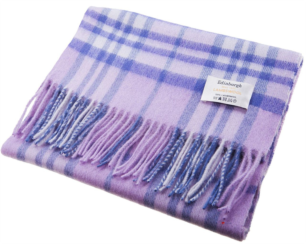 Unisex Lambswool Scarf In Lilac New Elgin Tartan Design 30cm Wide