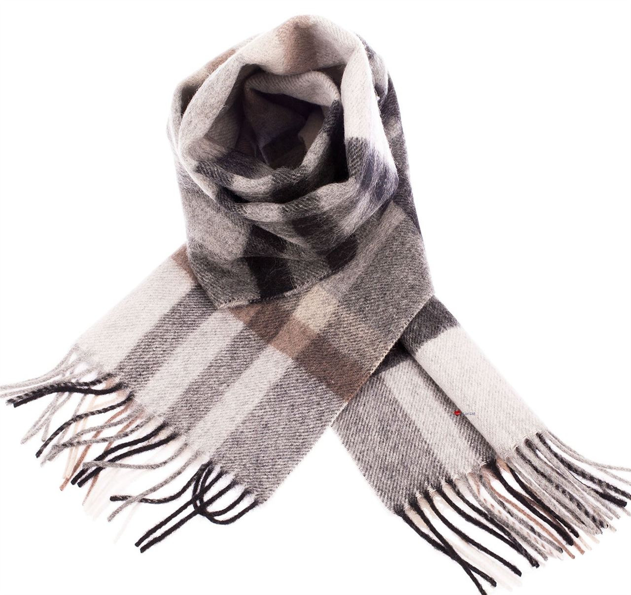 Unisex Lambswool Scarf In Monochrome Tartan Design 30cm Wide