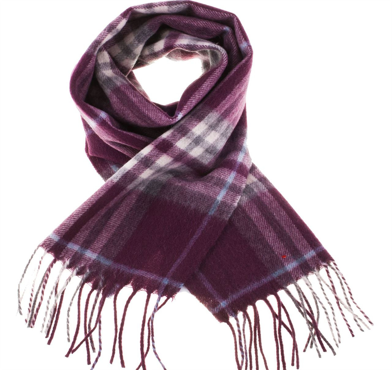 Unisex Lambswool Scarf In Damson Highlight Check Design 30cm Wide
