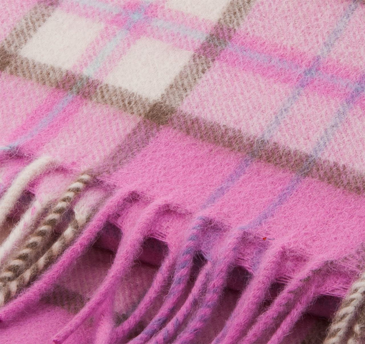 Unisex Lambswool Scarf In Pink Cream Brown Check Design 30cm Wide