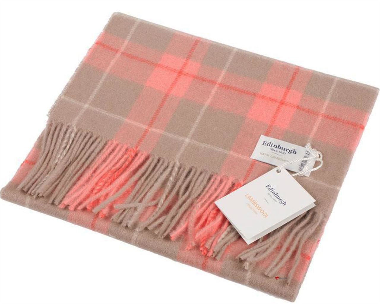 Unisex Lambswool Scarf In Heivon Tattersall Warm Taupe Tartan Design 30cm Wide