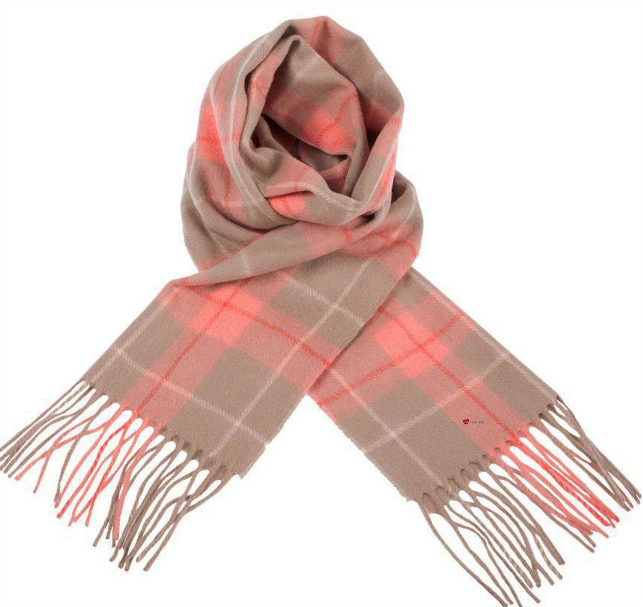 Unisex Lambswool Scarf In Heivon Tattersall Warm Taupe Tartan Design 30cm Wide